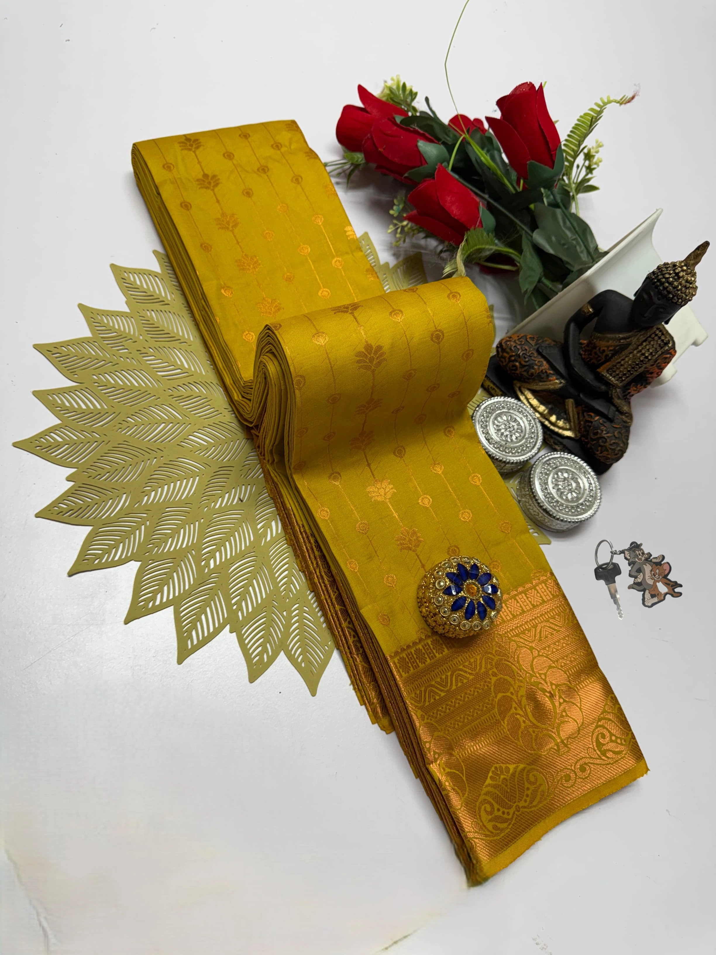 Dark Olive Brown Aarani Soft Silk Saree